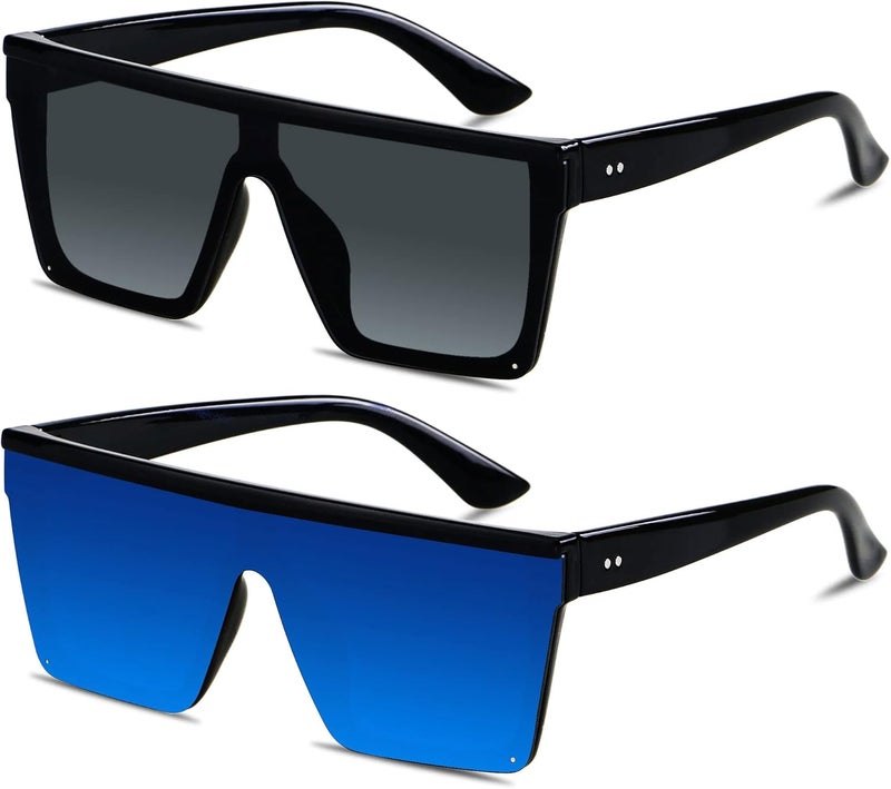 LYZOIT Square Oversized Sunglasses for Women Men Big Flat Top Fashion Shield Large UV Protection Rimless Shades - Image 1